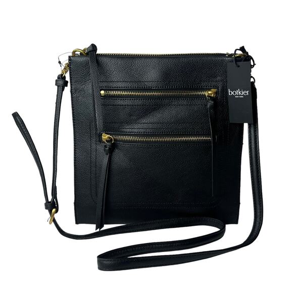 NEW Botkier Chelsea Pancake Black LEATHER CROSSBODY HANDBAG Slingback Zip Purse - Picture 1 of 15